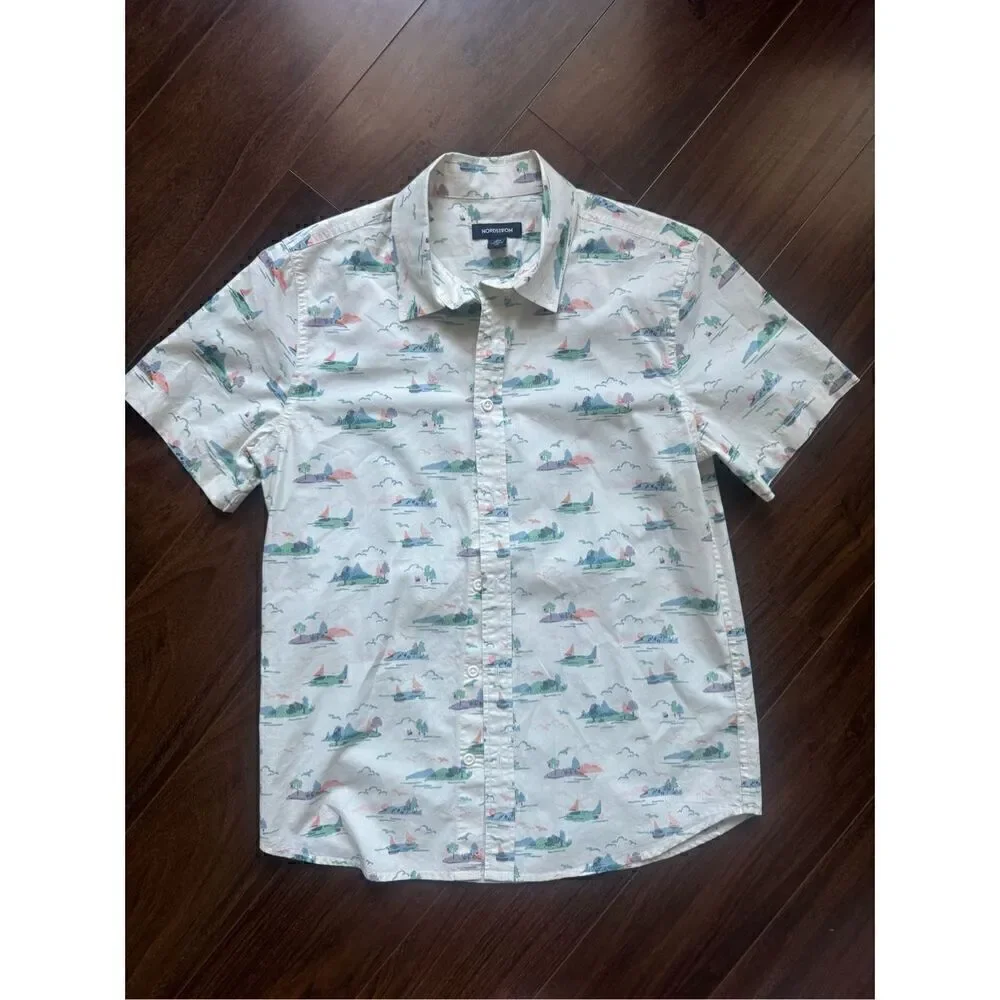 Nordstrom XL short sleeve button up tropical island dress shirt